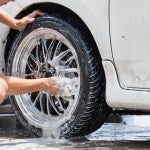 Washing a car tire